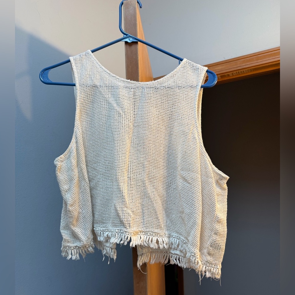 Aerie Cream Fringe Tank Top